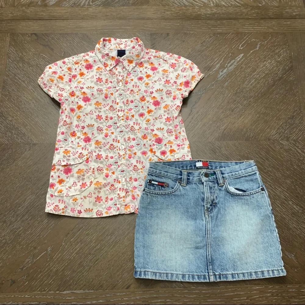 Gap kids pink orange flower print cotton shirt 8